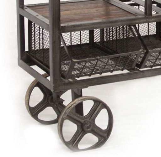 Home Trends & Design Industrial Brown Teak Bar Trolley-1