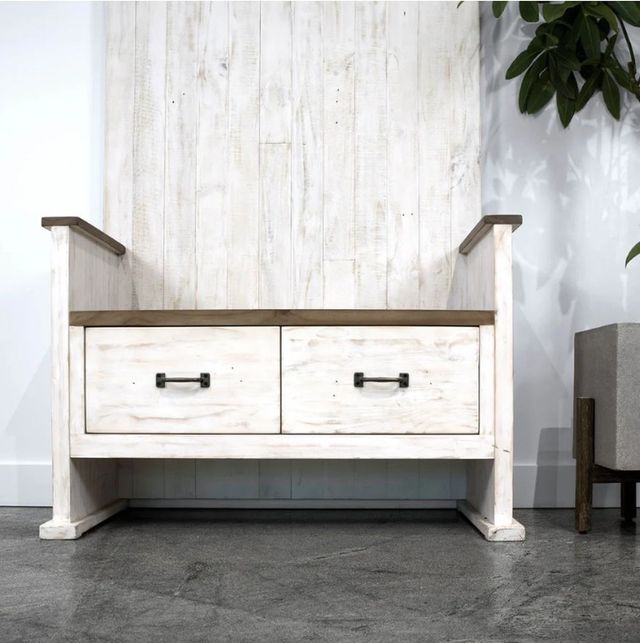 LH Home Provence Hall 2-Drawer Antique White Bench -2