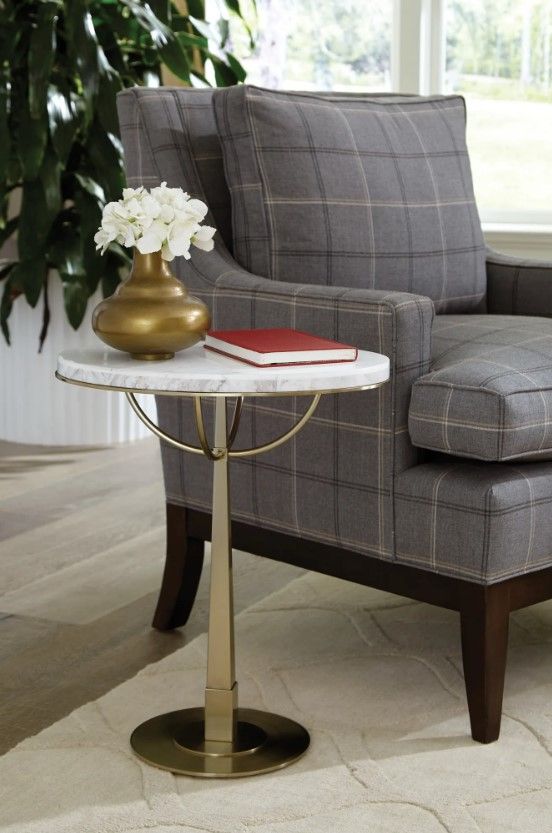 Hammary® Galerie White Marble Top Oval Spot Table with Champagne Base-1