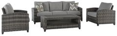 Signature Design by Ashley® Oasis Court 4-Piece Gray Aluminum/Fabric/Resin Outdoor Conversation Set