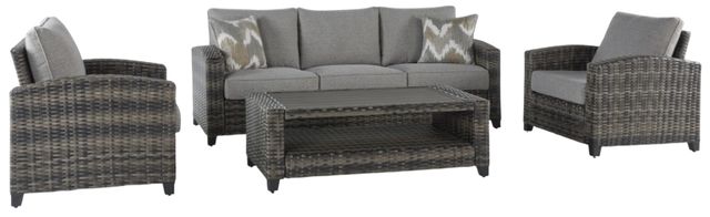 Signature Design by Ashley® Oasis Court 4-Piece Gray Aluminum/Fabric/Resin Outdoor Conversation Set-0