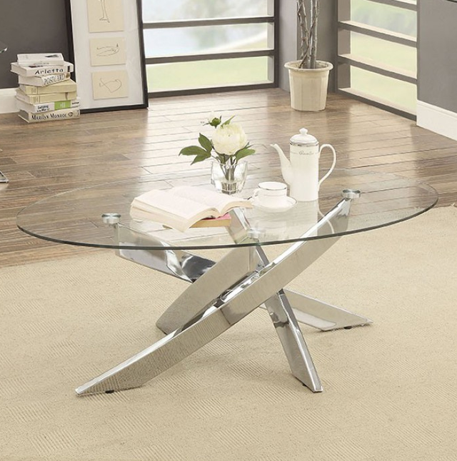 Furniture of America® Laila Glass Top Coffee Table with Chrome Cross Legs-2