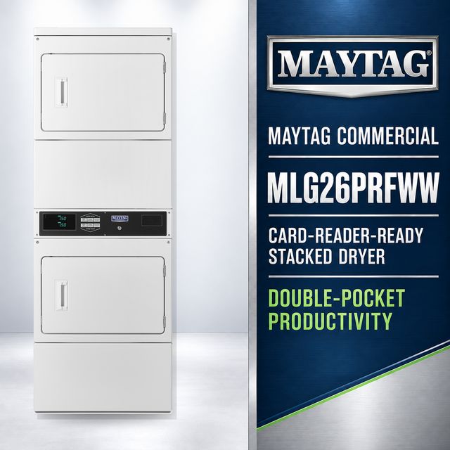 Maytag Commercial MLG26PRFWW Two-Pocket Card-Reader-Ready Gas Stacked Dryer, 14.8 Cu. Ft. Total Capacity, White-2