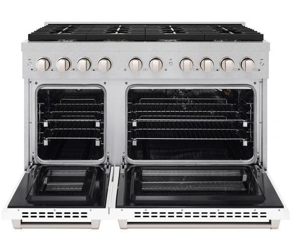ZLINE 48" Satin Stainless Steel Pro Style Gas Range with White Matte Door-1