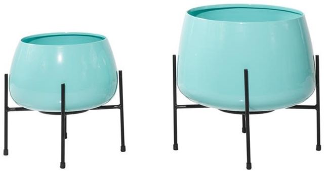 Deco Marche 2-Piece Teal Rounded Planter Set-0