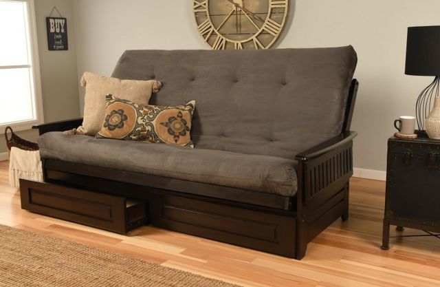 Kodiak Furniture Phoenix Suede Gray/Espresso Queen Storage Futon with Mattress-1