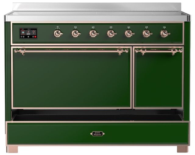 Ilve® Majestic III 48" Emerald Green Pro Style Induction Range with Solid Door and Copper Trim-2