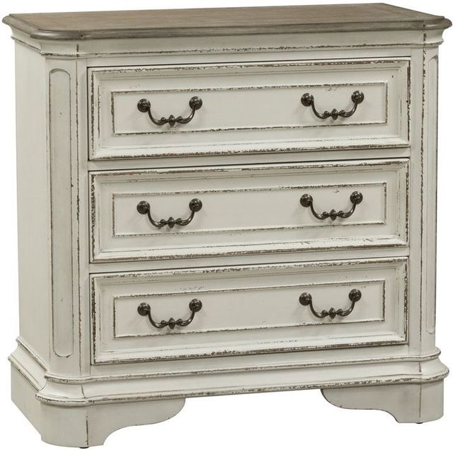 Liberty Furniture Magnolia Manor Antique White/Weathered Bark Bedside Chest with Charging Station-0
