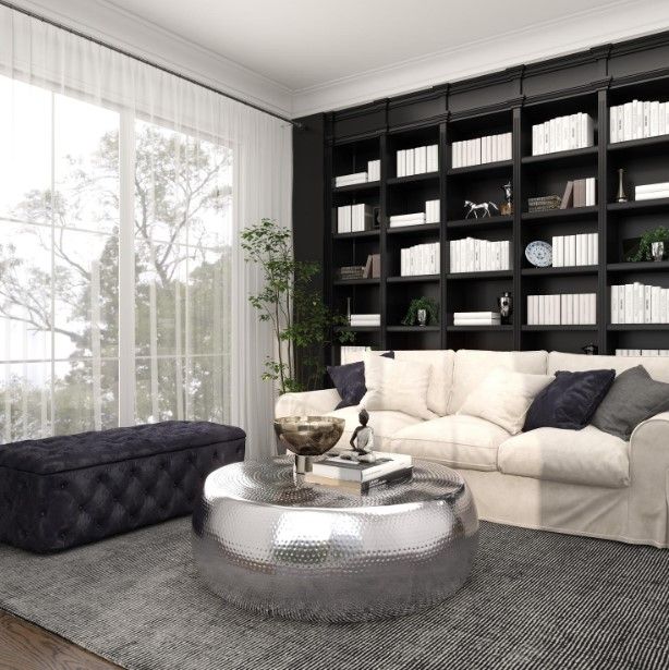 Deco Marche Silver Low Hammered Drum Coffee Table-3