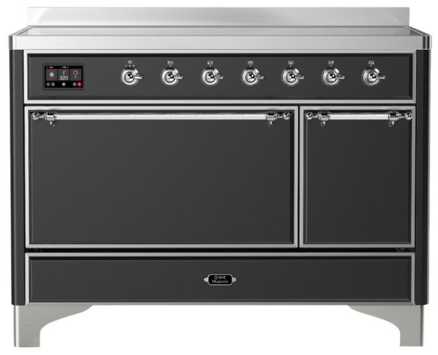 Ilve® Majestic III 48" Graphite Matte Pro Style Induction Range with Solid Door and Chrome Trim-0