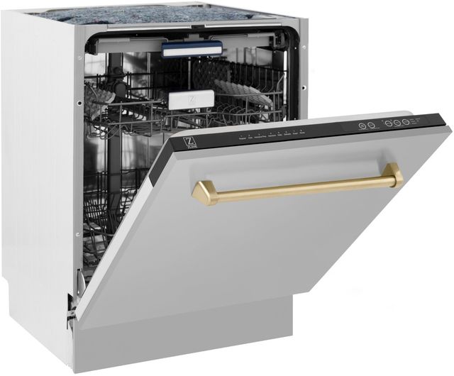 ZLINE Autograph Edition 24" Stainless Steel Built In Dishwasher with Champagne Bronze Handle-3