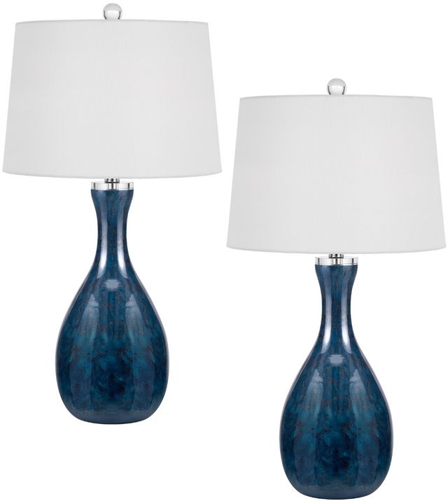 Cal® Lighting & Accessories Gourd Style 2-Piece Antique Blue Luster Table Lamp Set-0