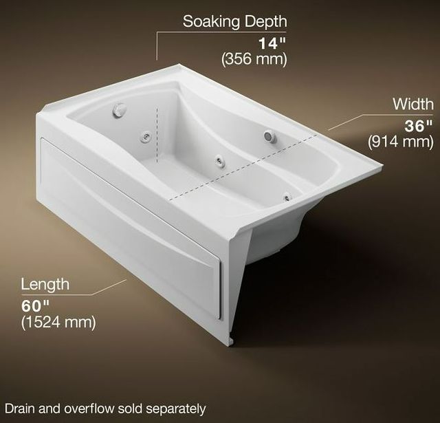 KOHLER® Mariposa® White 60" x 36" Alcove Whirlpool Bath - Left Drain-2