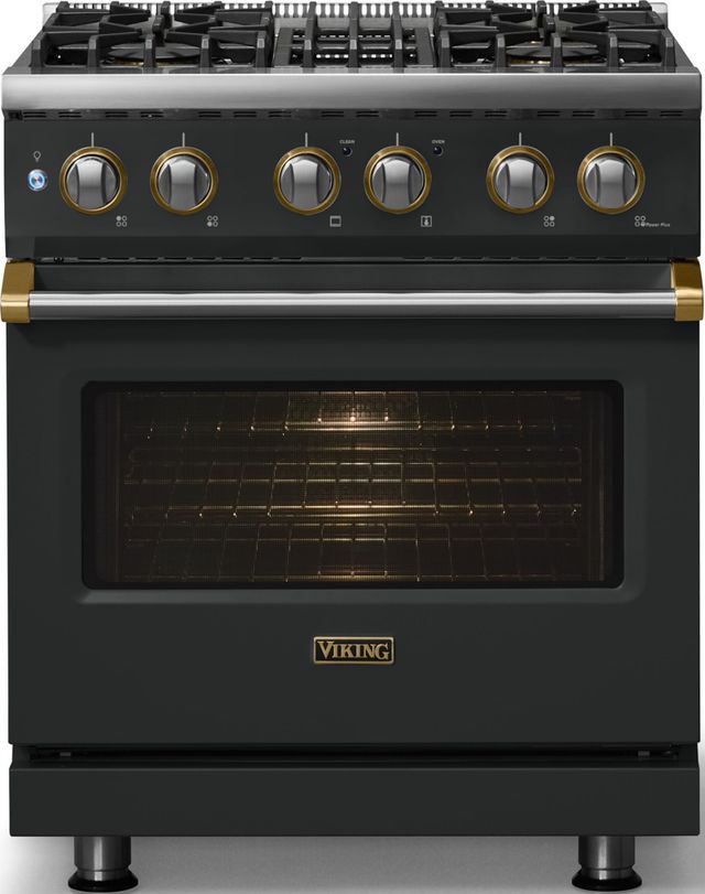 Viking® 5 Series 30" Antique Bronze Pro Style Dual Fuel (NG) Range with Brushed Brass Trim-2