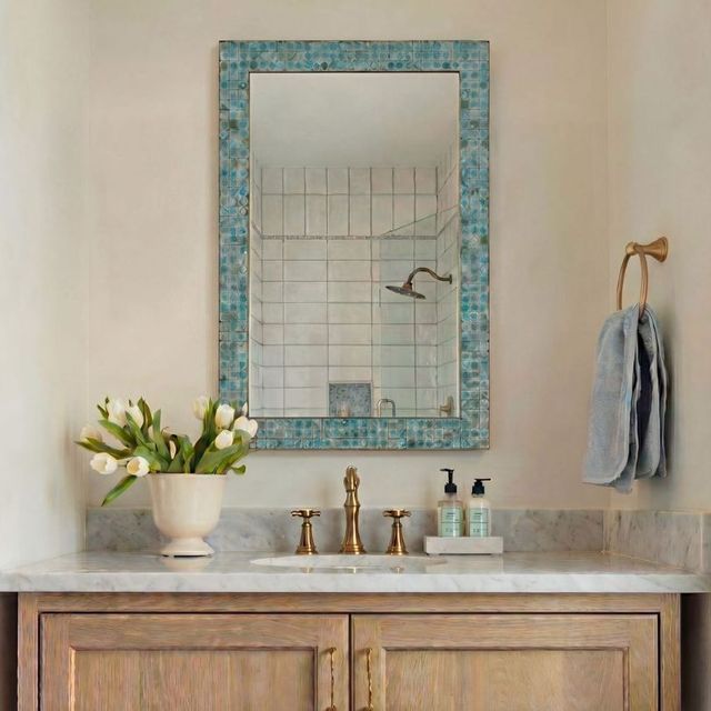 Uttermost® Coralie Antique Gold/Teal Tile Mirror-1