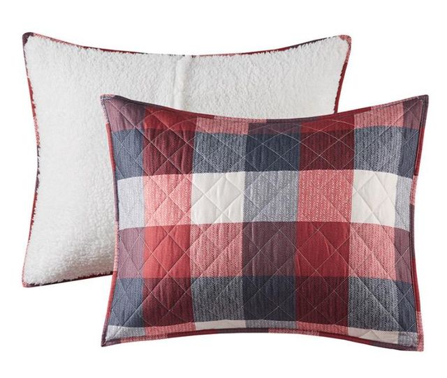 Olliix by Madison Park Pines Hill 4 Piece Red Full/Queen Printed Herringbone to Sherpa Reversible Coverlet Set-1