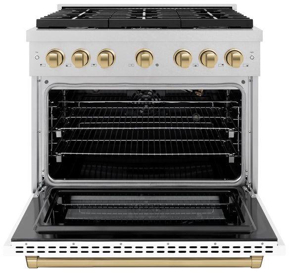 ZLINE Autograph Edition 36" Satin Stainless Steel Pro Style Gas Range with White Matte Door-1