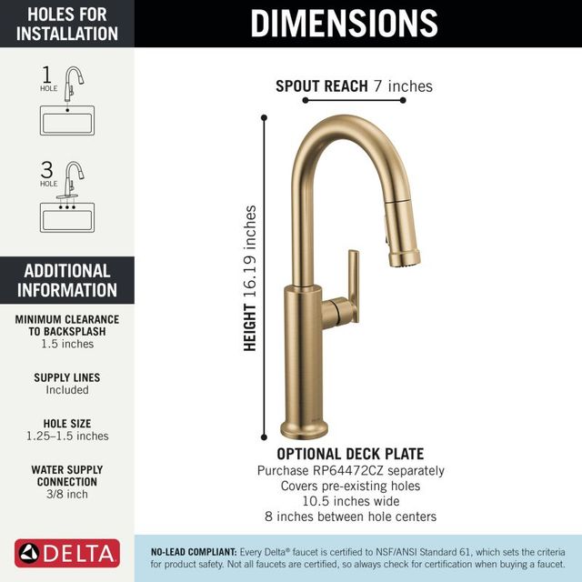 Delta Altado™ Champagne Bronze Single Handle Pull-Down Bar Kitchen Faucet-2