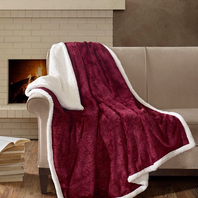 Olliix by Madison Park Elma 1 Burgundy Oversized Textured Plush Throw-1