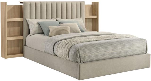 Coaster®  Arielle Light Oak/Light Tan Queen Bookcase Panel Storage Bed-0