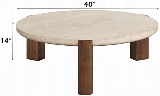 ACME Furniture Leonardo Beige Coffee Table with Dark Oak Base-2
