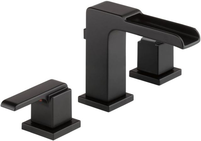 Delta Ara® Matte Black 2-Handle Widespread Channel Bathroom Faucet with Drain-0