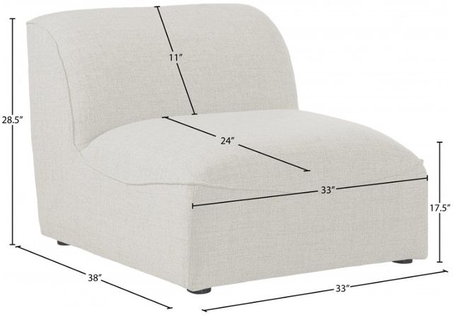 Meridian Furniture Miramar Cream Upholstered Modular Armless Chair-2
