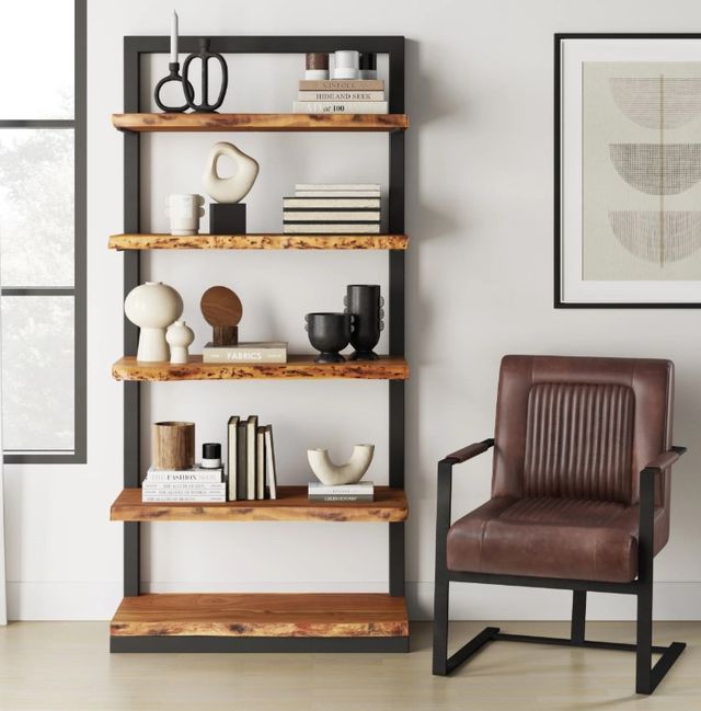 Jofran Inc. Maguire Black/Dark Sienna Genuine Leather Sled Accent Chair-1