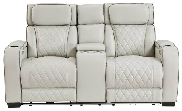 Homelegance® Fairway Taupe Double Power Reclining Loveseat with Center Console-2
