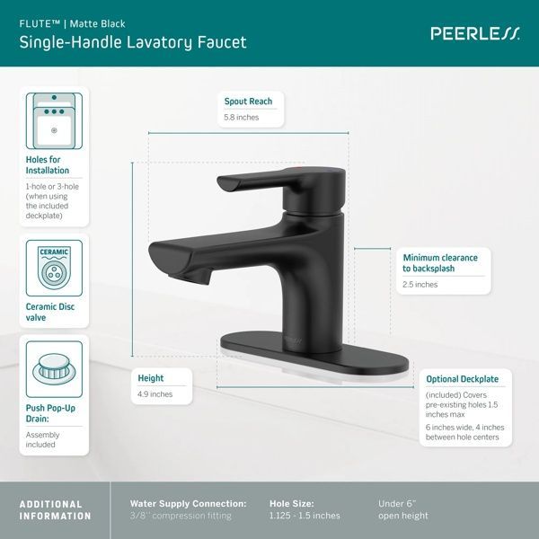 Peerless Flute™ Matte Black Single Top Handle Lavatory Faucet-2