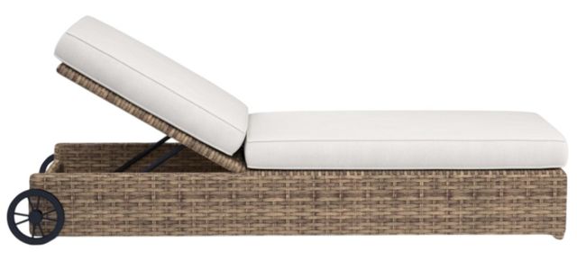 Sunset West Havana Aged Tobacco Resin Wicker Outdoor Adjustable Chaise with Canvas Flax Cushion-1