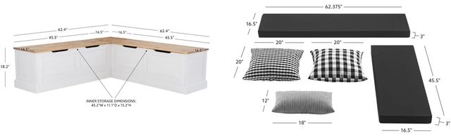Linon Norah Black/Natural White Nook Bench with Cushion Set-2