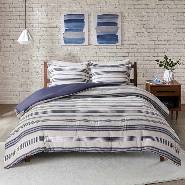 Olliix by Urban Habitat Navy Twin/Twin XL Cole Stripe Print Ultra Soft Cotton Blend Jersey Knit Duvet Cover Set-1