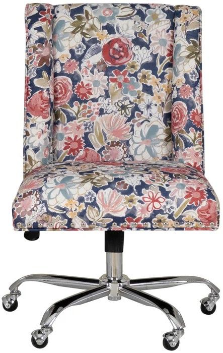 Linon Draper Navy Floral Office Chair-4