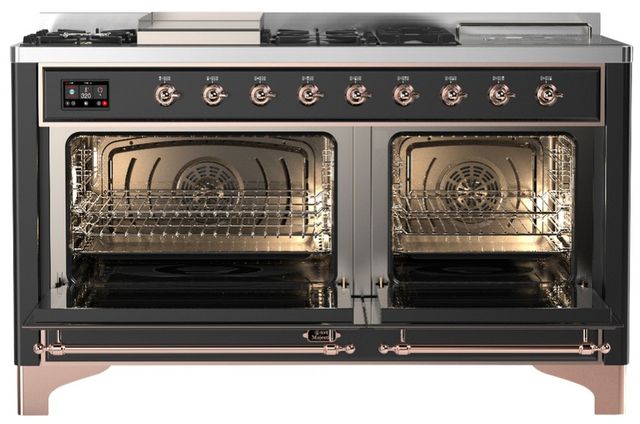 Ilve® Majestic III 60" Graphite Matte Pro Style Dual Fuel Liquid Propane Range with Solid Door and Copper Trim-1