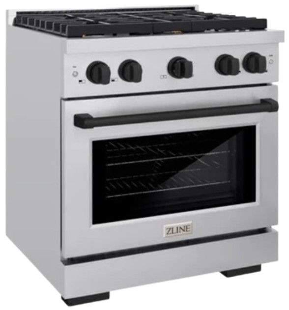 ZLINE Autograph Edition 30" Stainless Steel Pro Style Gas Range with 4 Burner Cooktop and Matte Black Accents-3