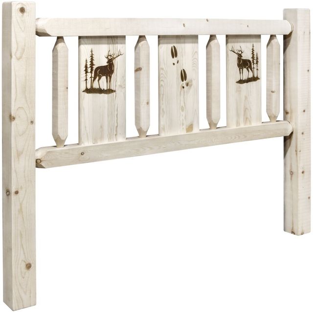 Montana Woodworks® Homestead Clear Lacquer California King Headboard with Laser Engraved Elk Design-0