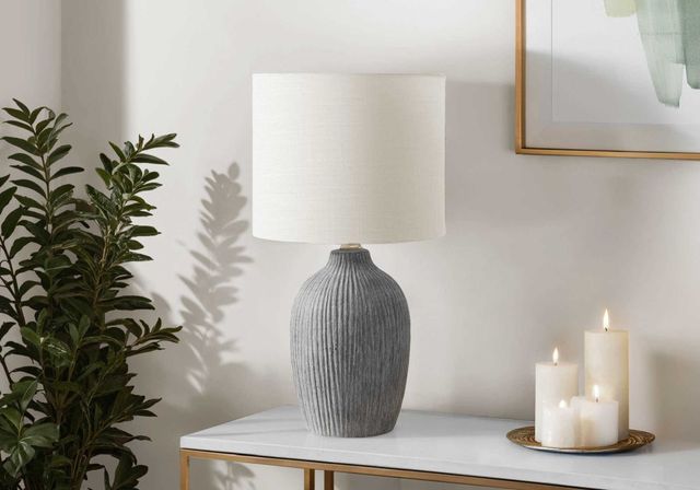 Monarch Specialties Inc. Grey Ceramic Table Lamp with Ivory Shade-2