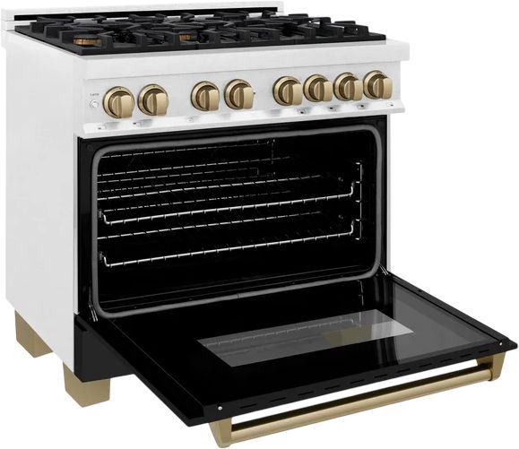 ZLINE Autograph Edition 36" Satin Stainless Steel Pro Style Dual Fuel Range with Black Matte Door-3