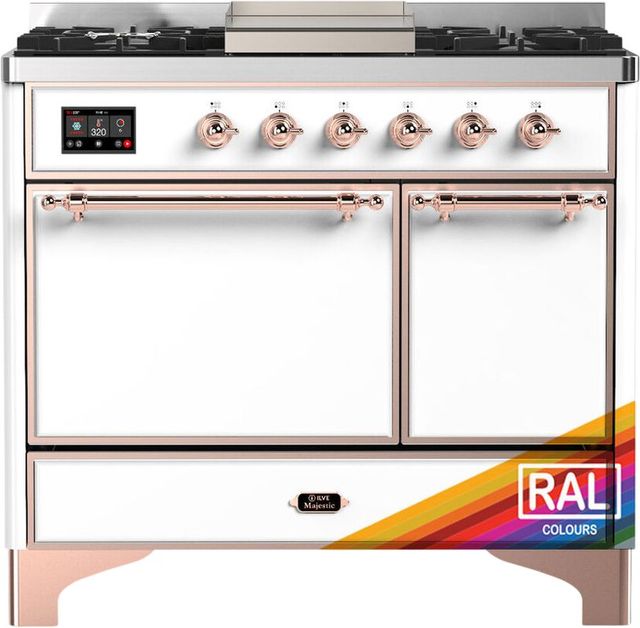 Ilve® Majestic III 40" Custom Pro Style Dual Fuel Natural Gas Range with Solid Door and Copper Trim-0