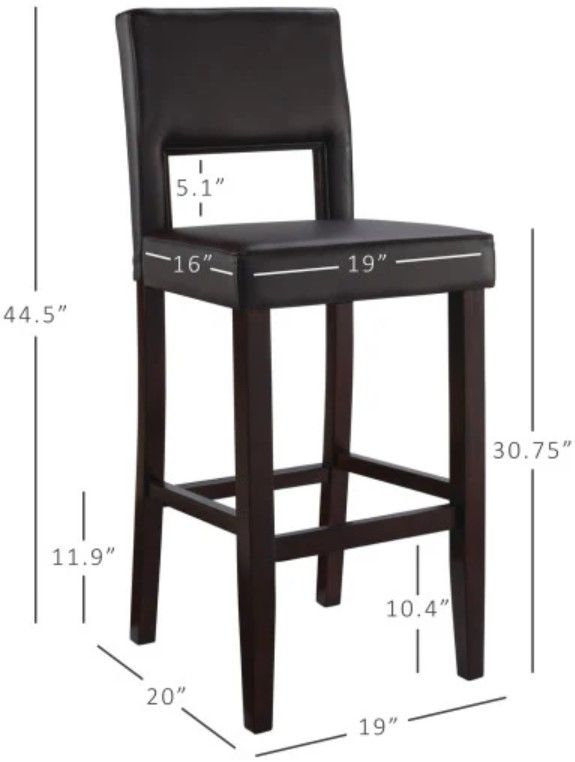 Linon Vega Espresso Black Upholstered Bar Stool-1