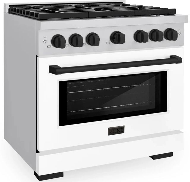 ZLINE Autograph Edition Paramount 36" Stainless Steel Pro Style Dual Fuel Range with White Matte Door and Matte Black Accents-2