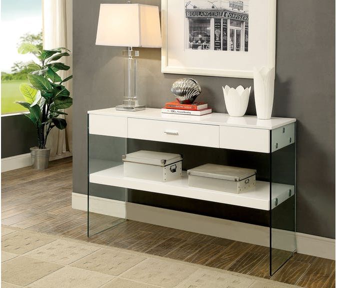 Raya Glass/Wood Storage Sofa Table - Thumbnail 2