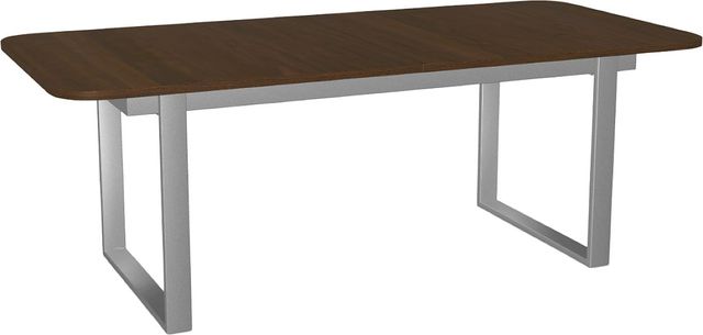 Amisco Customizable Burton 108" Rectangular Extendable Table with 1" Walnut Veneer Top, Radius Corners and 1 Leaf-0