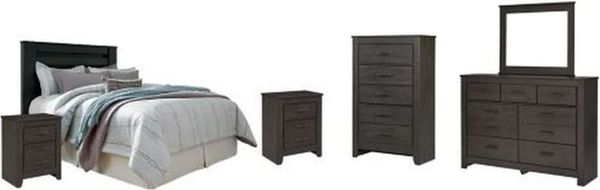 Front view of the Signature Design by Ashley® Brinxton 6-Piece Charcoal Queen/Full Panel Headboard Bedroom Set