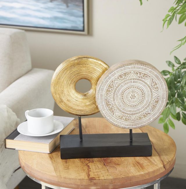 Deco Marche Gold Geometric Sculpture with Black Rectangular Base-4