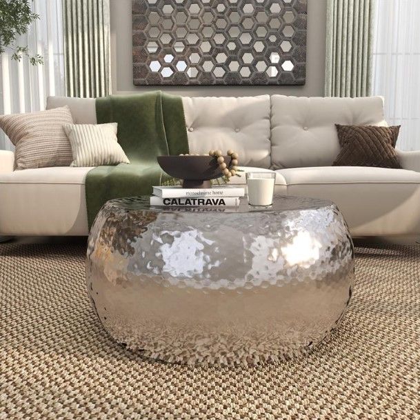 Deco Marche Silver Coffee Table with Hammered Design-3