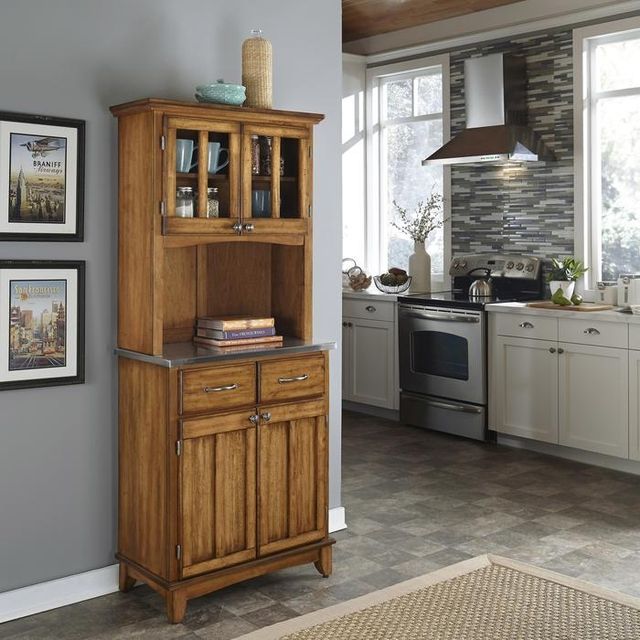 homestyles® Buffet Of Buffets Cottage Oak/Stainless Steel Server with Hutch-2