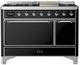 Ilve® Majestic III 48" Glossy Black Pro Style Dual Fuel Liquid Propane Range with Solid Door and Chrome Trim-0