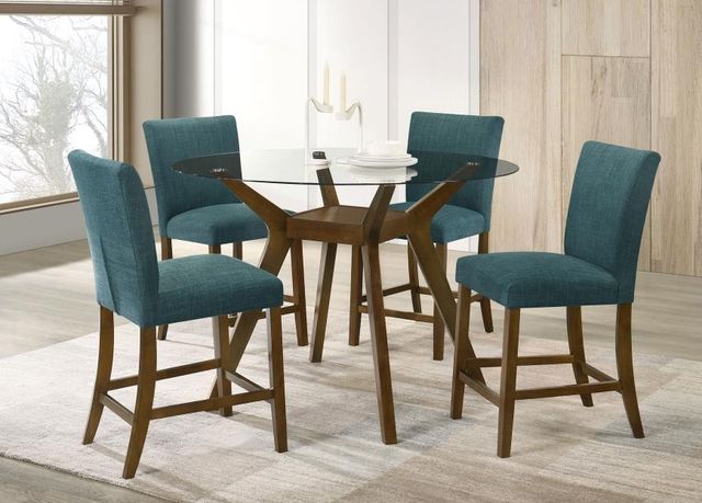 Coaster® Paxton 5-Piece Brown/Teal Blue Round Counter Dining Table Set-1